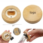 ST11401 Round Bamboo Bottle Opener Magnetic